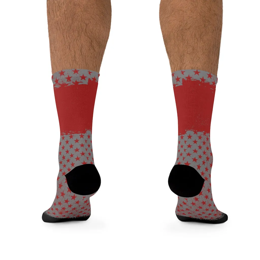 Red & Grey Stars 3/4 MTB Socks