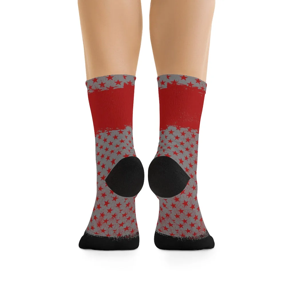 Red & Grey Stars 3/4 MTB Socks
