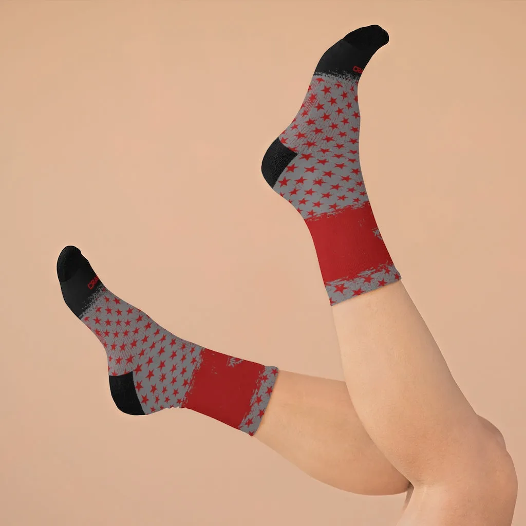Red & Grey Stars 3/4 MTB Socks