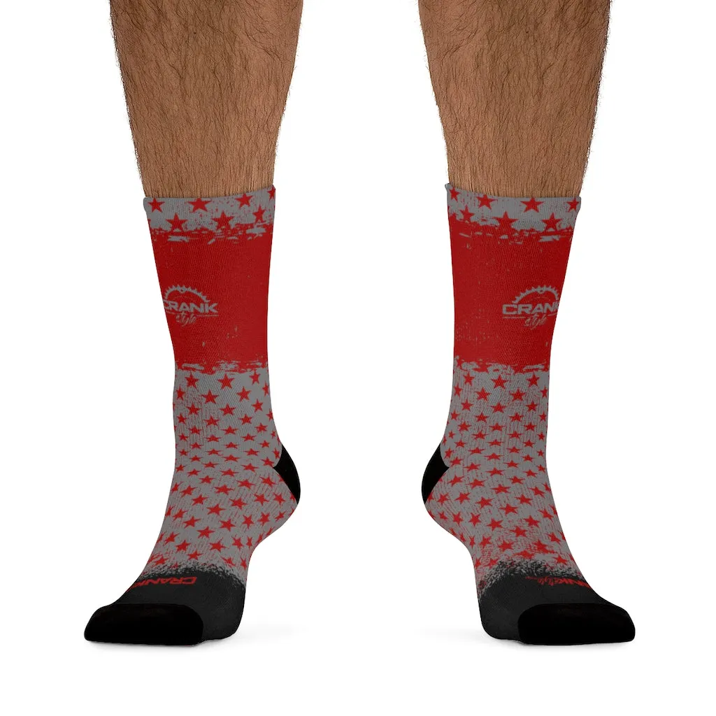 Red & Grey Stars 3/4 MTB Socks