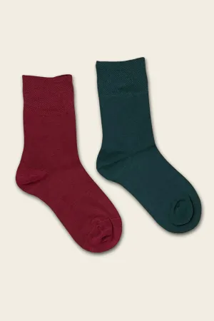 Seamless Bamboo and Wool Socks - bordeaux and green - 4 pairs