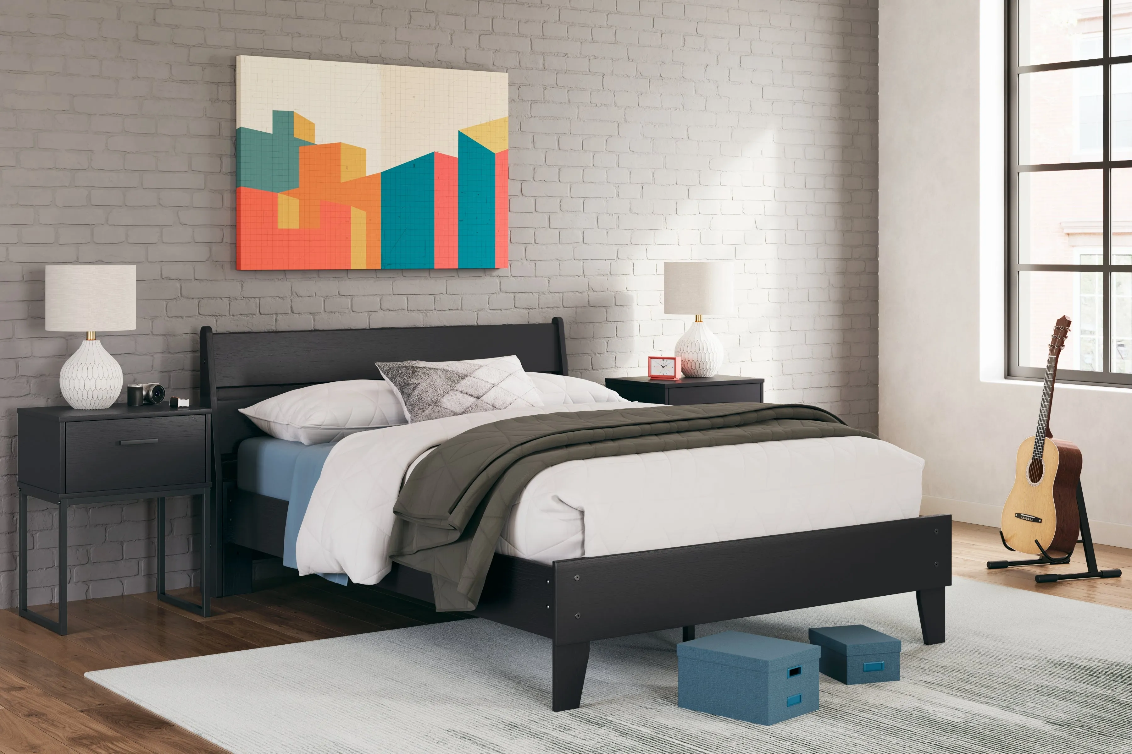 Socalle Full Platform Bed with Dresser in Black