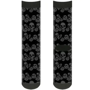Sock Pair - Polyester - Skulls Stacked Weathered Black Gray - CREW
