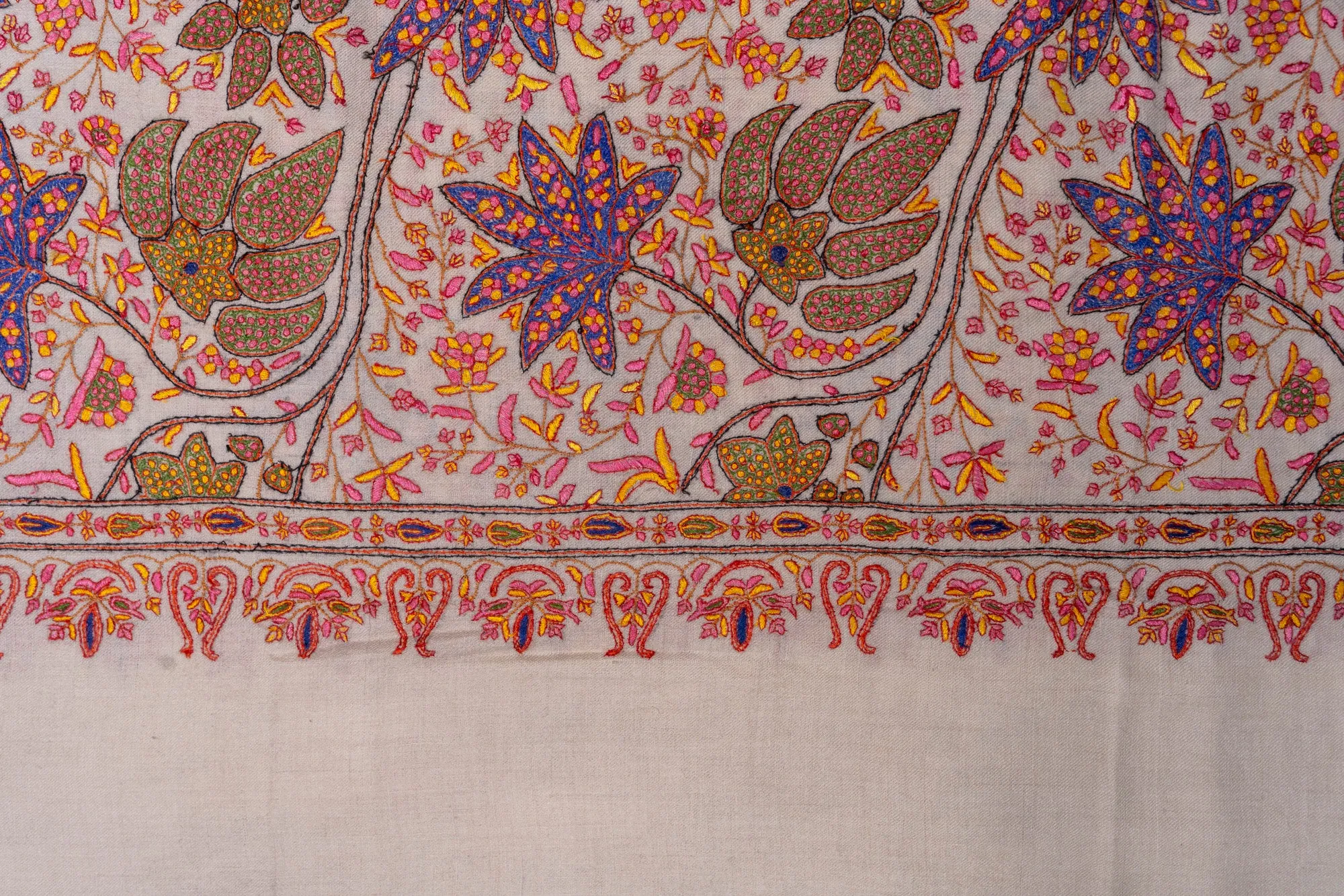 Sozni Garden Tapestry Hand Embroidered Pashmina Shawl