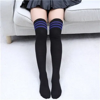 VenusFox Stripe Stockings Girls Korean Japanese Kawaii Lolita Socks Muply Casual Thigh High Knee Socks Womens Long Socks
