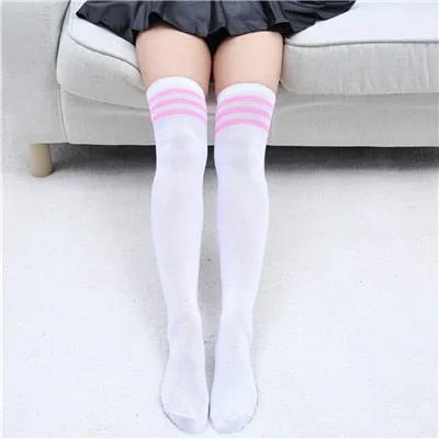 VenusFox Stripe Stockings Girls Korean Japanese Kawaii Lolita Socks Muply Casual Thigh High Knee Socks Womens Long Socks
