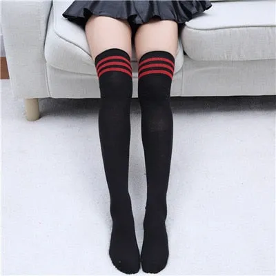 VenusFox Stripe Stockings Girls Korean Japanese Kawaii Lolita Socks Muply Casual Thigh High Knee Socks Womens Long Socks