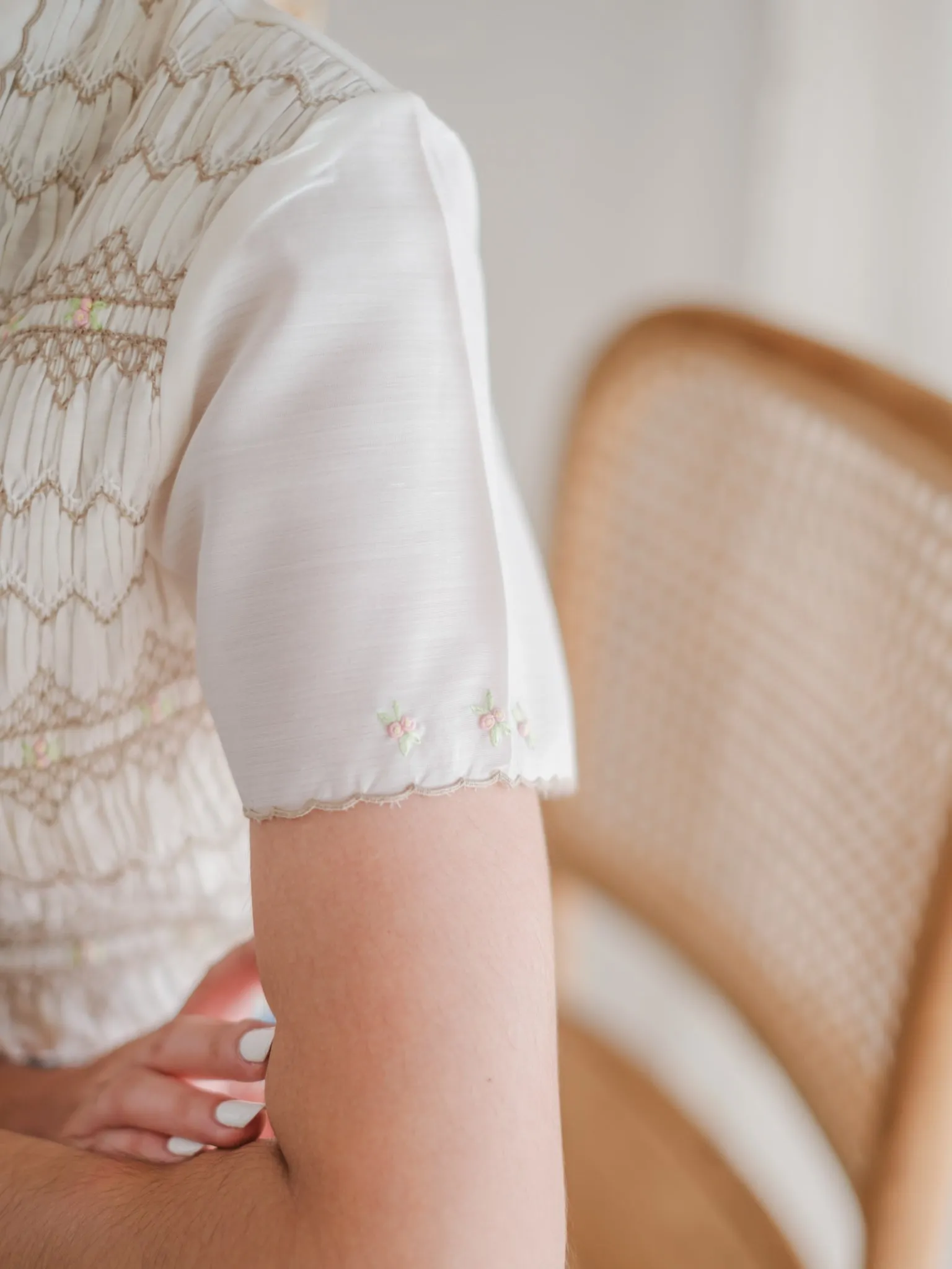 Vintage Cream Cotton Floral Embroidered Blouse