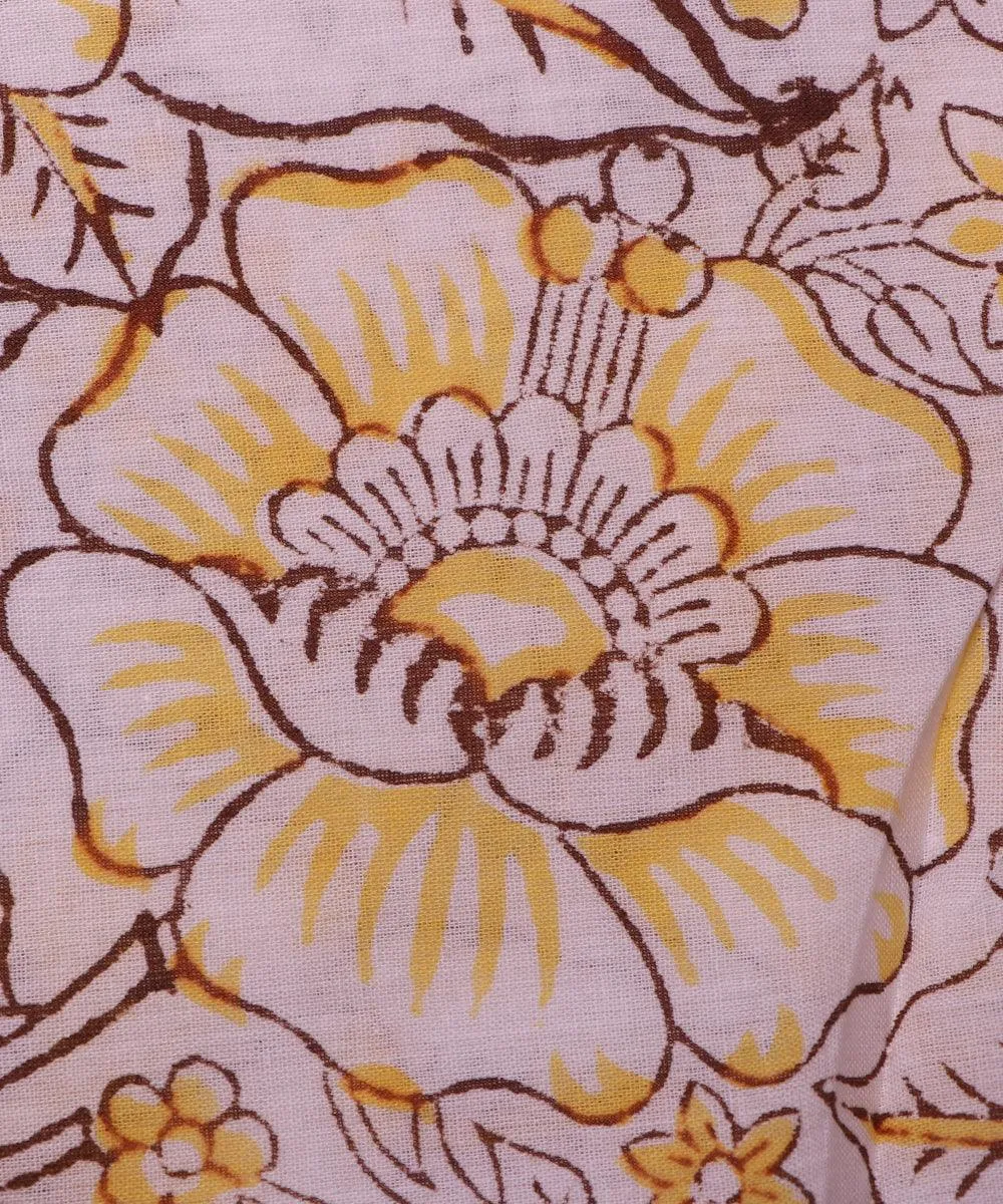 White Yellow Colour Floral Print Cotton Fabric