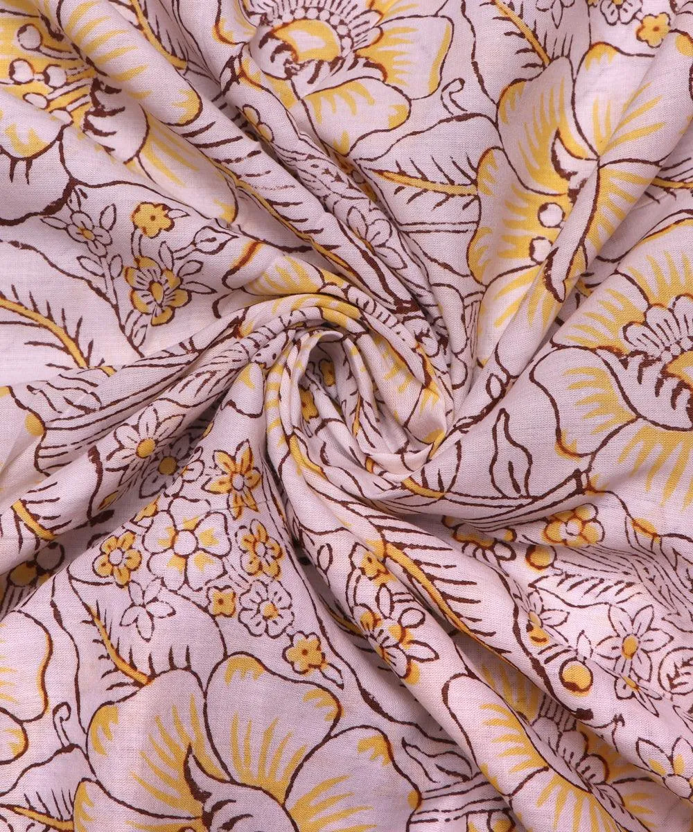 White Yellow Colour Floral Print Cotton Fabric