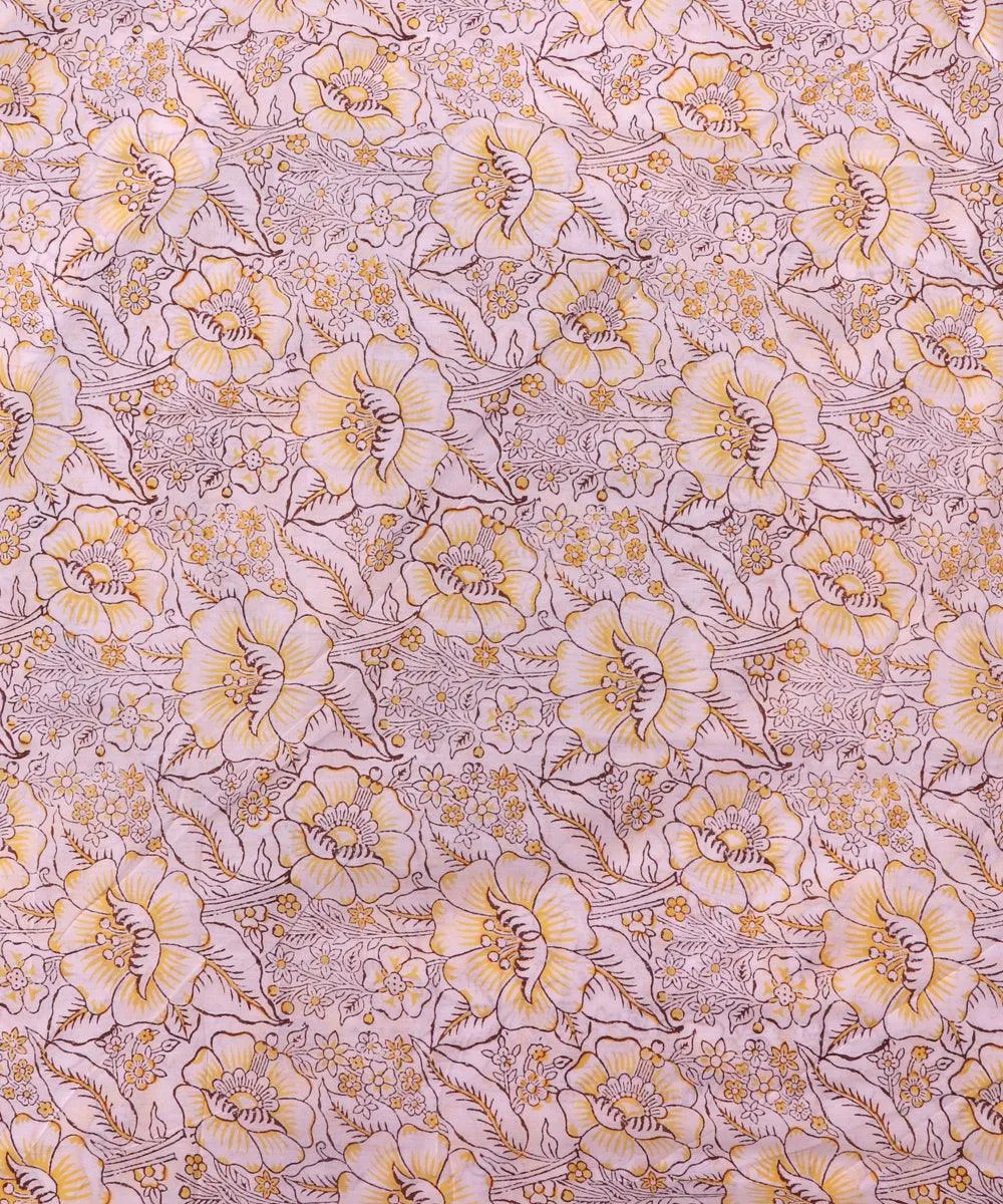 White Yellow Colour Floral Print Cotton Fabric