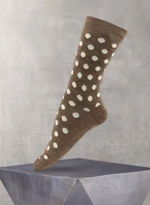 Women's Merino Wool Dots Sock in Brown Mélange