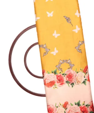 Yellow Colour Floral Design Satin Moss Fabric