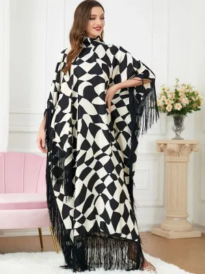 Zebra Print Batwing Abaya with Fringe for Muslim Womens Fashion